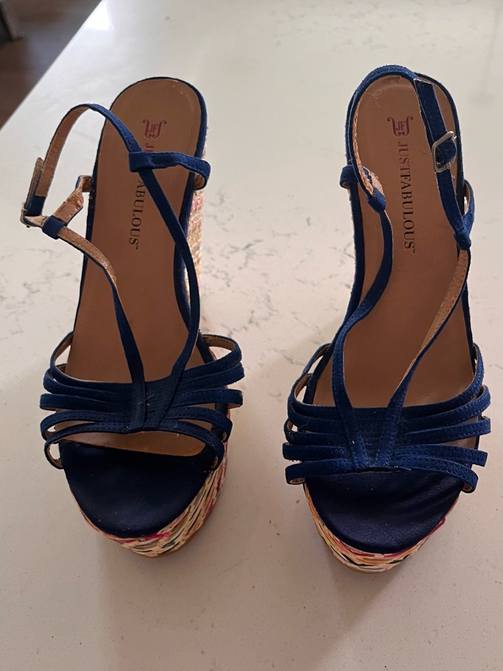 JustFab Navy Strappy Espadrille Wedge Sandals